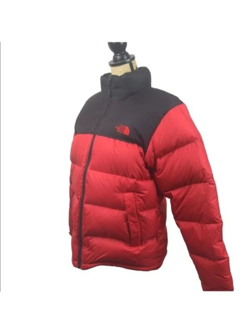 North Face Mens Nuptse 700 Red Black Puffer Jacket Goose Down Insulated Medium